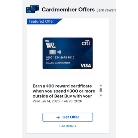 YMMV: Earn a $90 reward certificate when you spend $300 or more outside of Best Buy with your Best Buy VISA Card