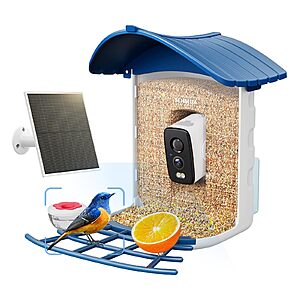 SEHMUA Bird Feeder with Camera, Solar Powered, AI Identify 10,000+ Species, Smart Bird Feeder with Live View, Ideal Present, 2.4GHz WiFi, Blue $53.99