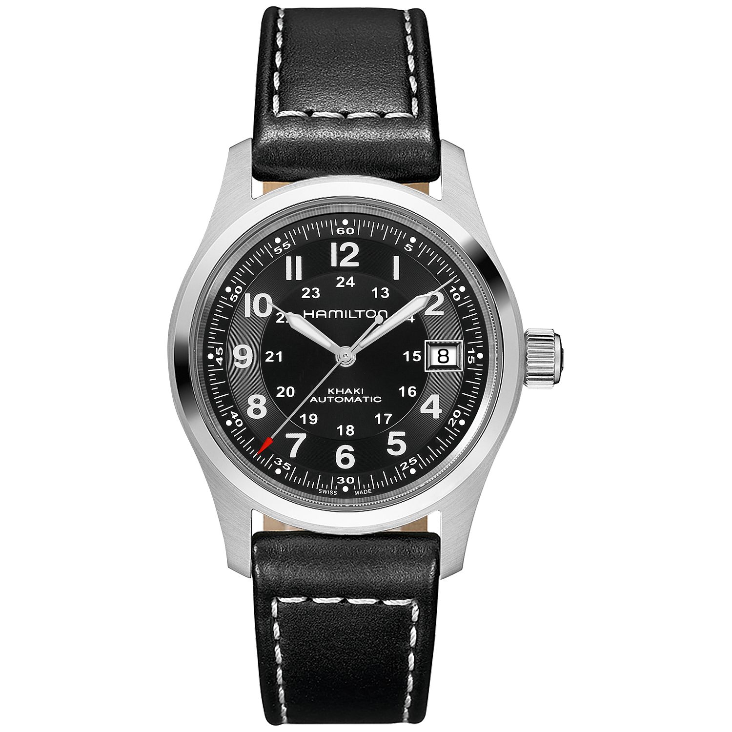 Hamilton Men's Swiss Automatic Khaki Field Black Leather Strap Watch 38mm $431.25