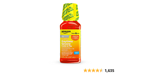 Amazon Basic Care Severe Daytime Cold & Flu, Maximum Strength Liquid Cold Medicine; 12fl oz - - $4.21