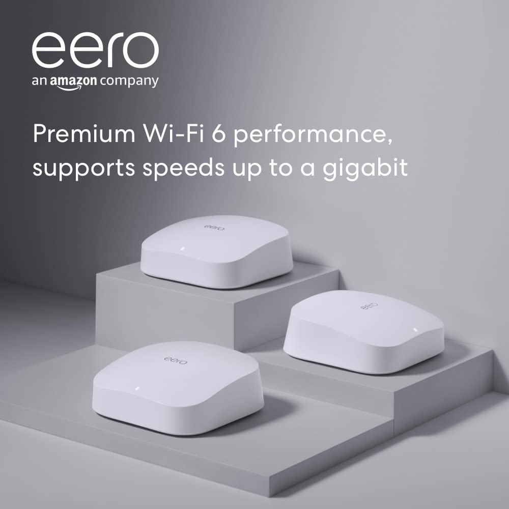 Amazon eero Pro 6 mesh Wi-Fi 6 system | Fast and reliable gigabit speeds | connect 75+ devices | Coverage up to 6,000 sq. ft. | 3-pack, 2020 release - $339