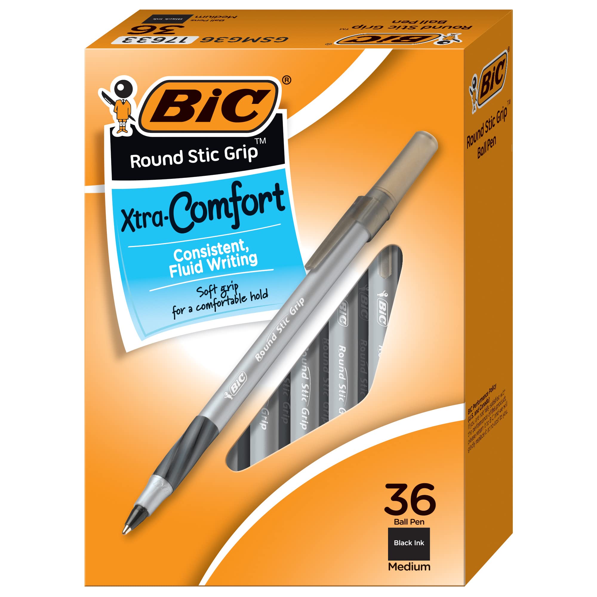 36 count bic round stic grip xtra comfort black ballpoint pens 1 2mm