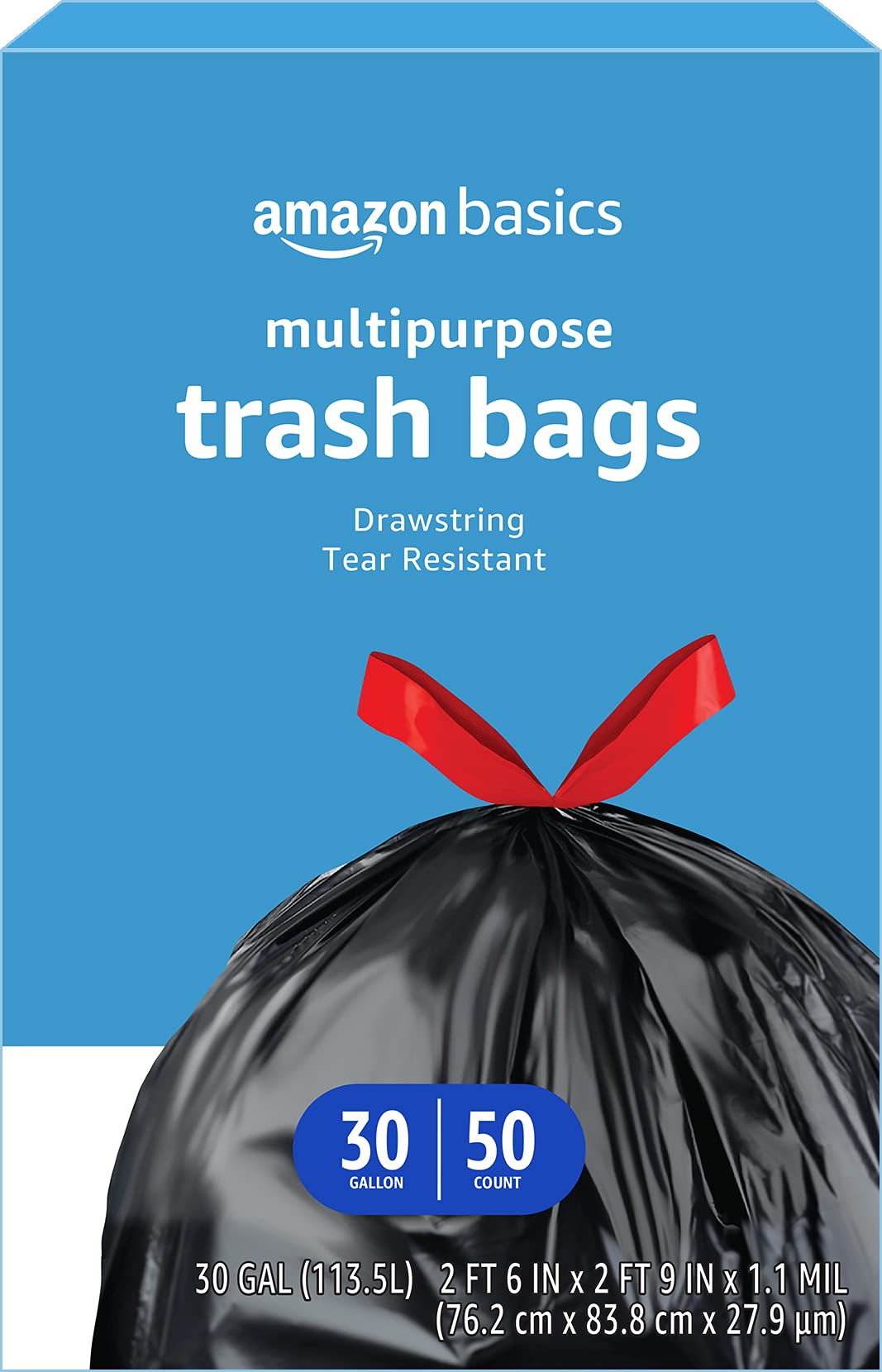 50-Count 30-Gallon Amazon Basics Multipurpose Drawstring Trash Bags (Unscented) $7.00 w/S&S + Free Shipping w/ Prime or on orders $25+