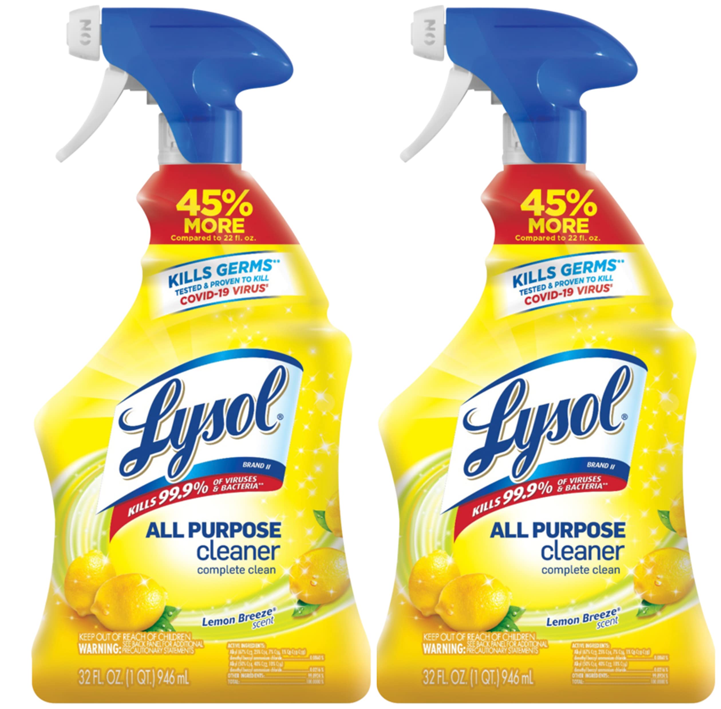 2Pack 32Ounce Lysol AllPurpose Cleaner Spray (Lemon Breeze) 5.65