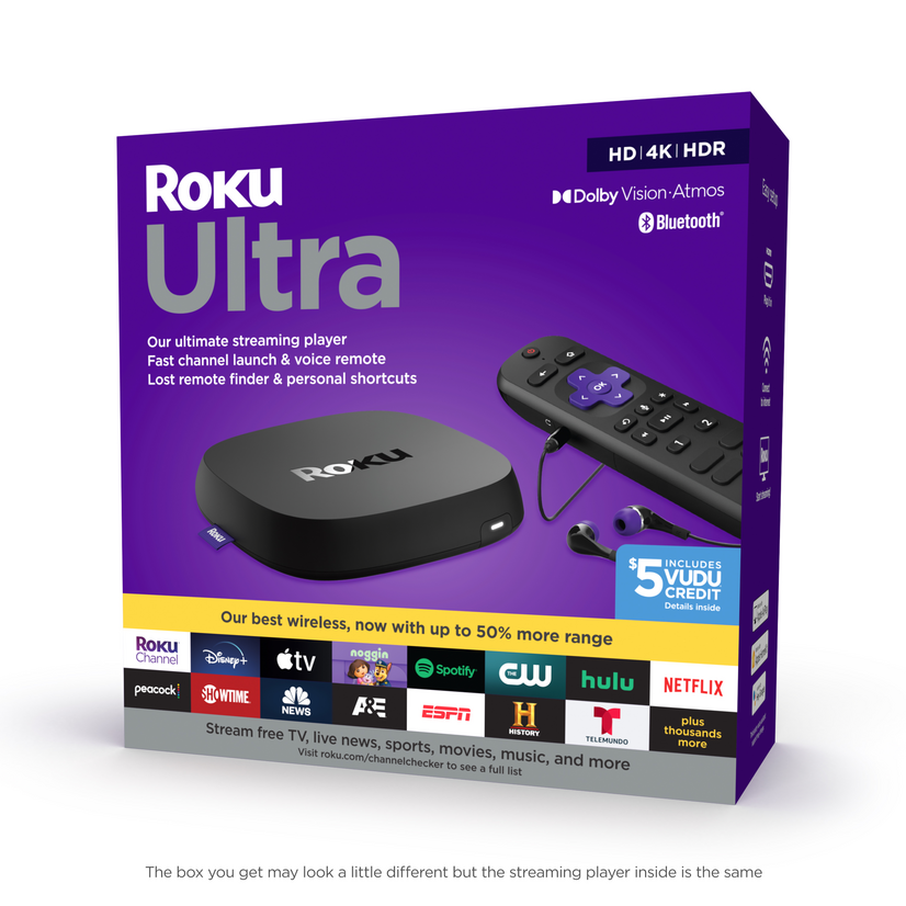 Roku Ultra | Streaming Device 4K/HDR/Dolby Vision, Roku Voice Remote with Headphone Jack, Premium HDMI® Cable - Walmart.com $69