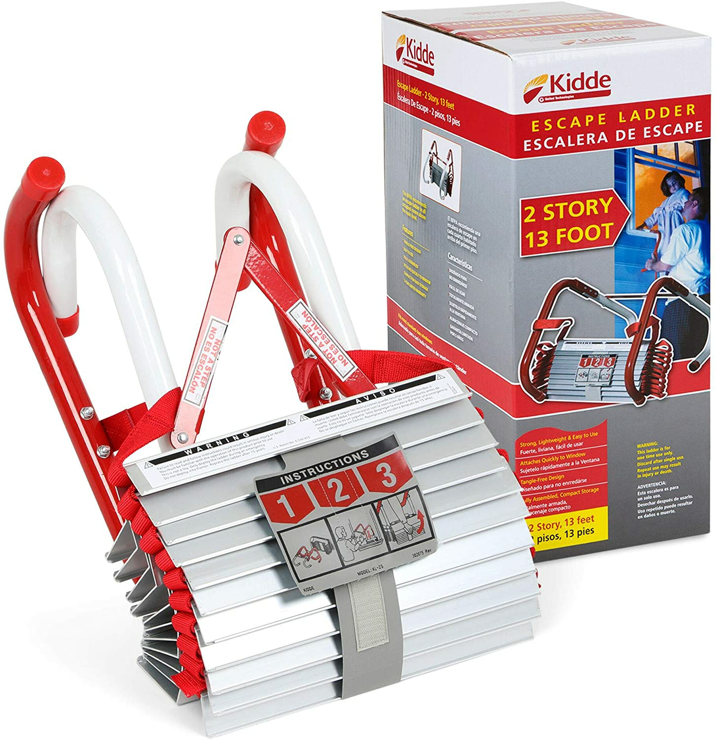 Kidde 468193 KL-2S, 2 Story Fire Escape Ladder with Anti-Slip Rungs, 13-Foot, Red - Emergency Ladders - Amazon.com $28.79