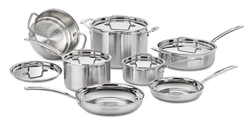 12 Piece Cookware Set by Cuisinart, MultiClad Pro Triple Ply, Silver, MCP-12N $189.51