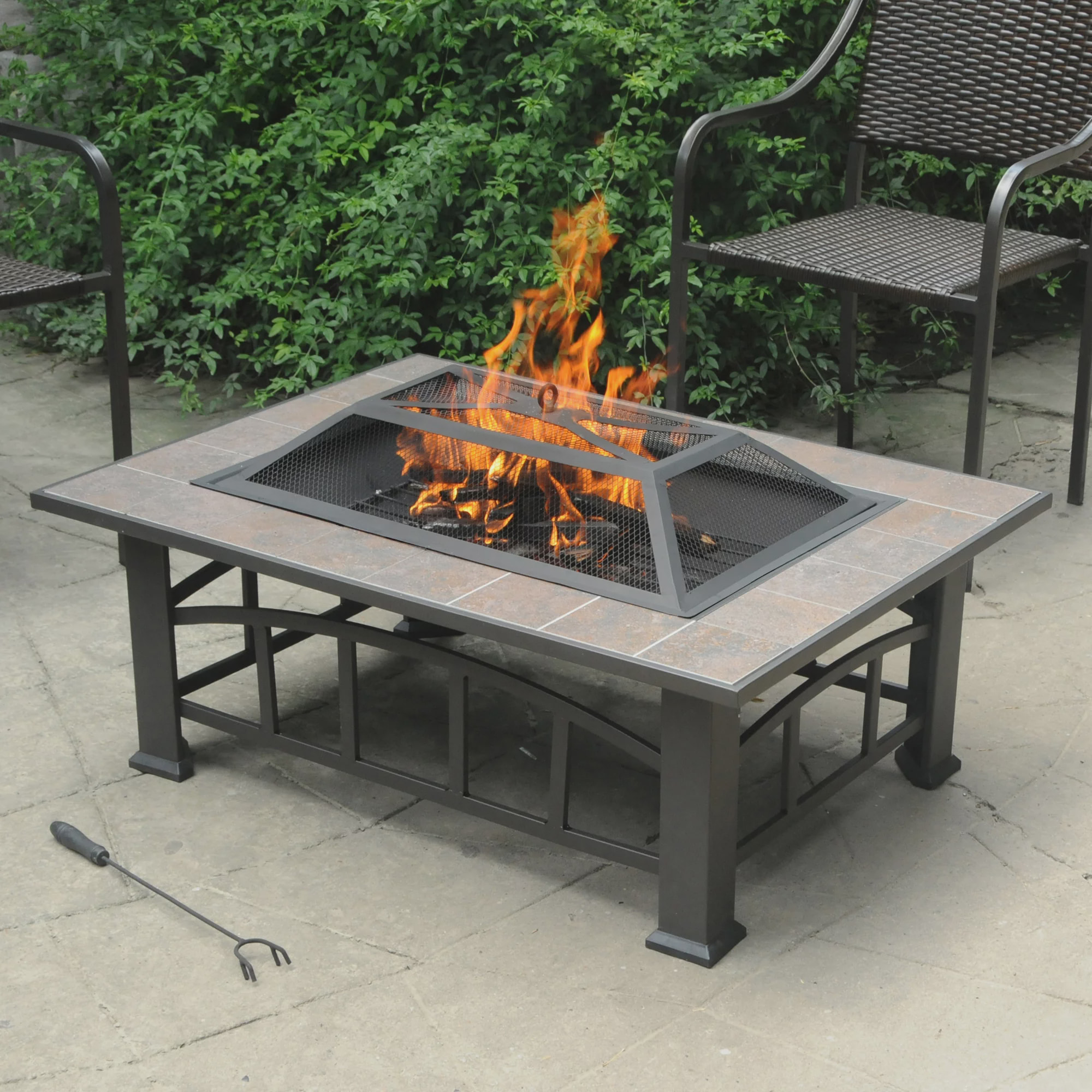 Axxonn Rectangular Tile Top Fire Pit, Brownish Bronze (37" x 28") wood burning Fire Bowl - $48.98