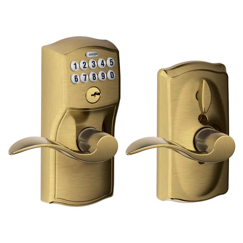 Schlage Camelot Antique Brass Electronic Door Lock with Accent Door Lever Featuring Flex Lock $115.32