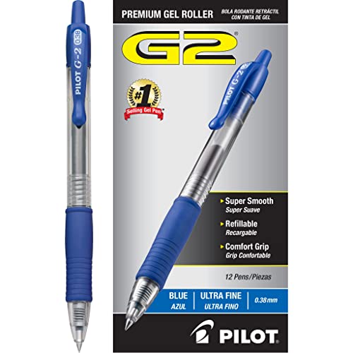 PILOT G2 Premium Refillable & Retractable Rolling Ball Gel Pens, Ultra Fine Point, Blue Ink, 12-Pack (31278) $12.66