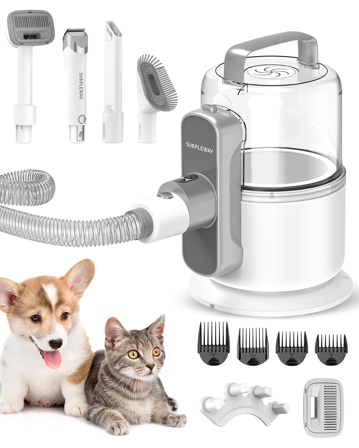 Simple Way Pet Grooming Vacuum, 6 in 1 Dog Grooming Kit with 3 Suction Mode and Large Capacity Dust Cup, Dog Vacuum for Shedding Grooming and Pet Vacuum for Dog Hair(White) $79.98