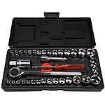 40-Piece Ratcheting Socket Wrench Set - Metric and Standard 6-Point Hex Socket Organizer Kit with Combination Torque and Insulated Handles by Stalwart - $12.72