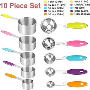Stainless Steel Measuring Cups And Measuring Spoons 10-Piece Set, 5 Cups  And 5 Spoons