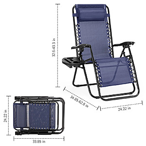 2-Pack JHK Zero Gravity Lounge Chairs (Blue) $40.60 + Free Shipping
