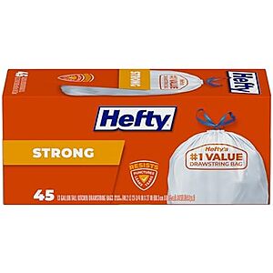 45-ct 13-gal Hefty Strong Tall Kitchen Trash Bags (Unscented) $5.80 w/ Subscribe & Save