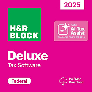 H&R Block 2025 Tax Software: Deluxe (PC/Mac Digital Download) $21 & More