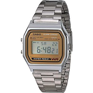 Casio A158WEA 33mm Digital Quartz Watch w/ Stainless Steel Band (Silver / Gold) $22 