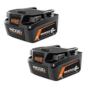 2-Pack Ridgid 18V 6.0 Ah MAX Output Lithium-Ion Batteries $111 + Free Shipping