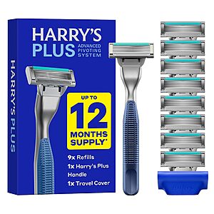 Harry's Plus Razor Handle & 9-Ct. Blade Refill Cartridges Value Pack $17 w/ S&S
