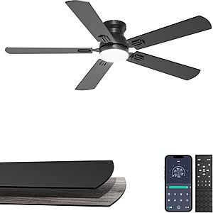 Phylluz 52" Flush Mount Low Profile 5-Blade 6-Speed Ceiling Fan w/ LED Light $48 + Free S&H