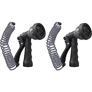 2-Pack Orbit 25' Coil Garden Hose with 8-Pattern Hose Nozzle (Gray) $14.40 