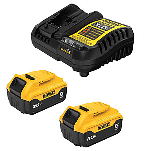 2-Pk DEWALT 20V MAX Lithium-Ion 5.0Ah Batteries w/ Charger $94 + Free S&H Orders