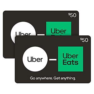 Costco Members: 2-Pack $50 Uber/Uber Eats eGift Card (Email Delivery) $80 (Limit 2)