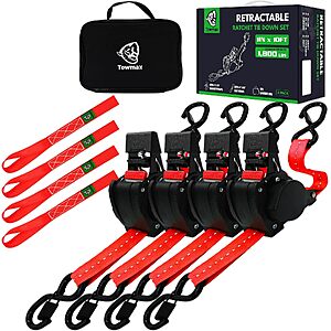 4-Pk Towmax Self Retracting Ratchet Straps Set (Red) $44 + Free S&H
