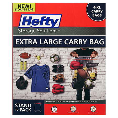 Hefty Extra Large Carry Bags, 4 Pack, Clear, Self Standing, Odor Proof $5