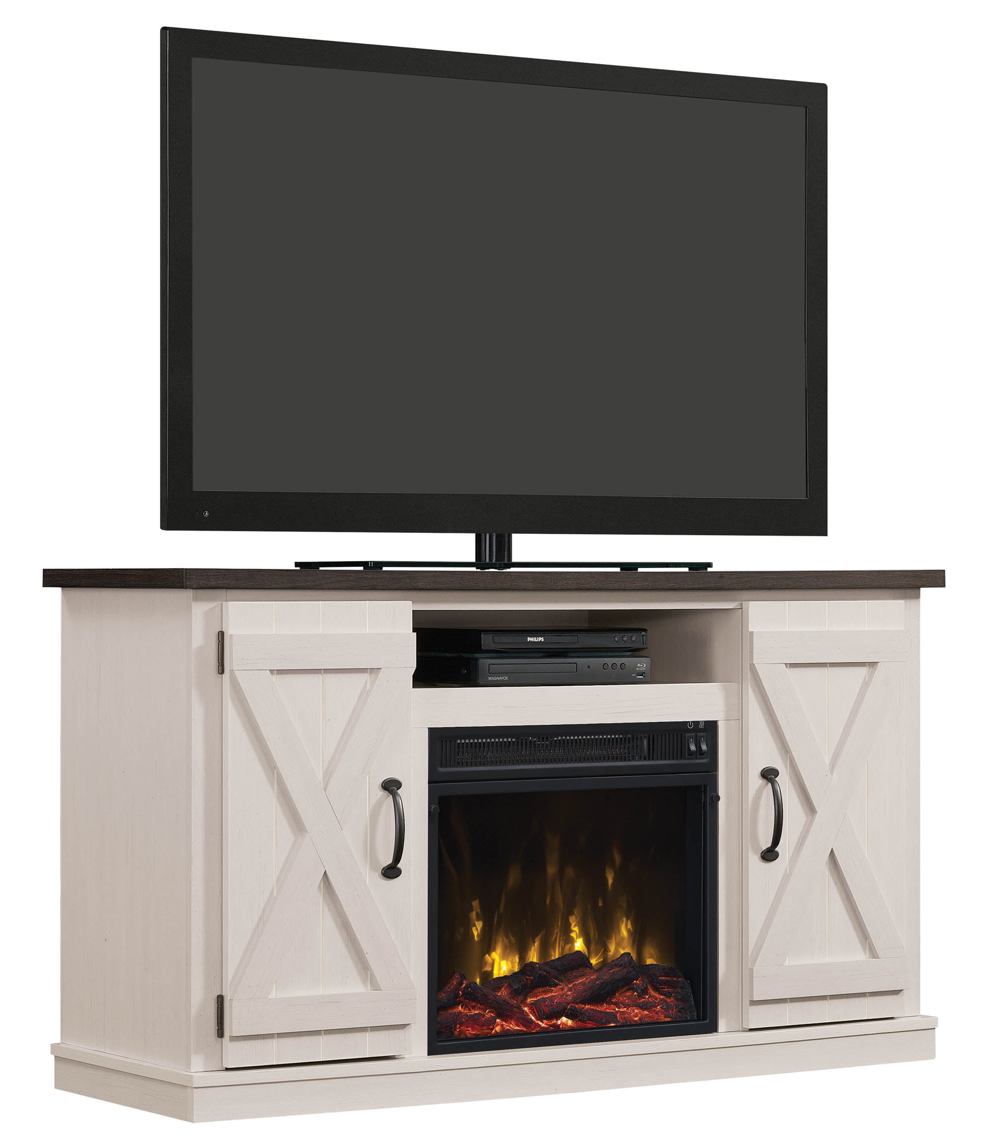 Twin Star Home Barn Door TV Stand for TVs up to 55" with ClassicFlame