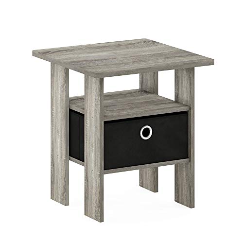 Furinno End Table Bedroom Night Stand w/ Bin Drawer (French Oak Grey/Black)  $15 + Free Shipping w/ Prime or on $25+