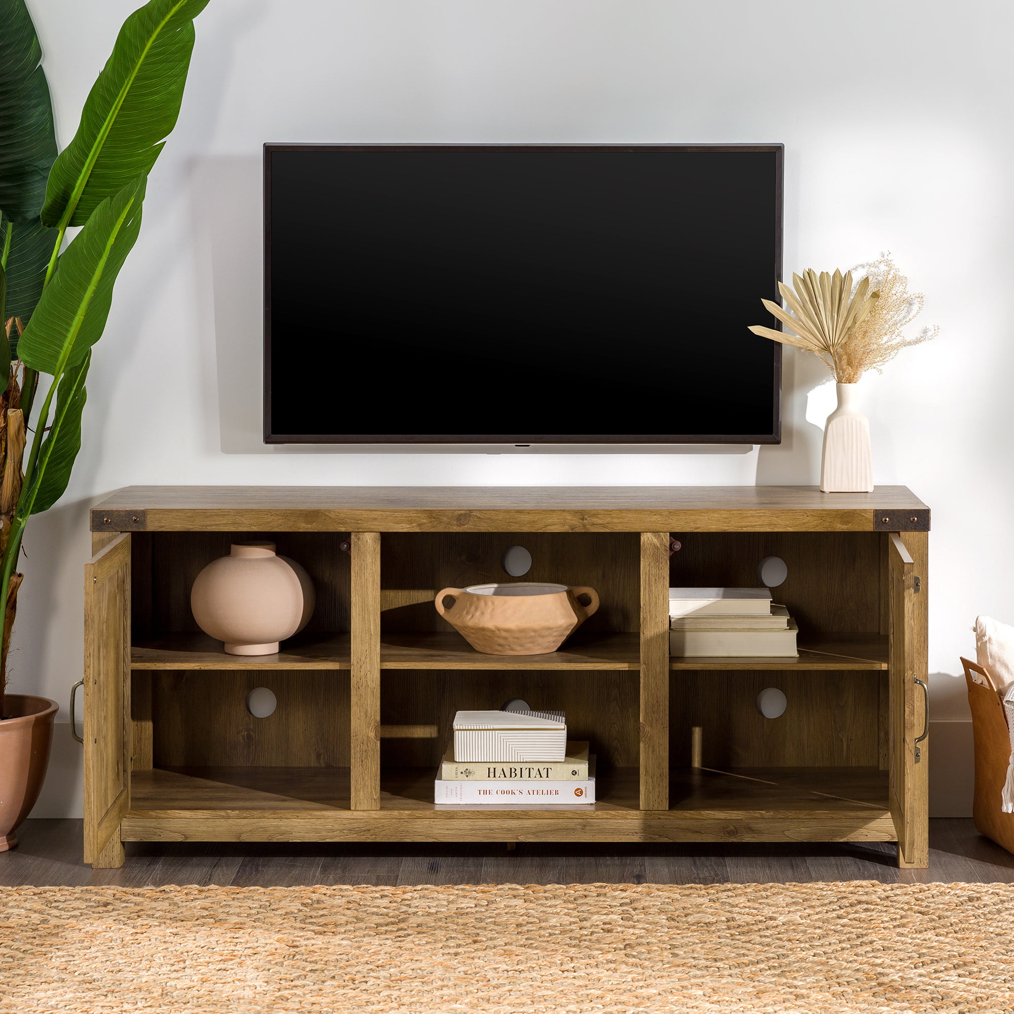 Woven Paths Modern Farmhouse Barn Door TV Stand for TVs up to 65", Barnwood $133.00 + Free Shipping