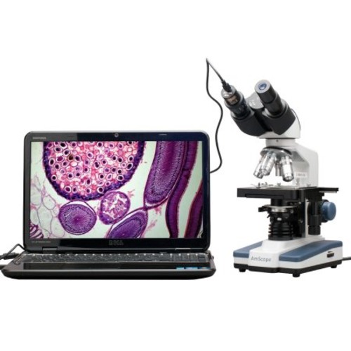 AmScope B120C-E1 Binocular Compound Microscope $189.57, 40X-2500X Magnification, LED Illumination, Abbe Condenser, Two-Layer Mechanical Stage, 1.3MP Camera and Software