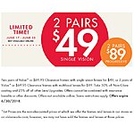 Visionworks - Eyeglasses 2 for $49 single vision, $89 for 2 progressives