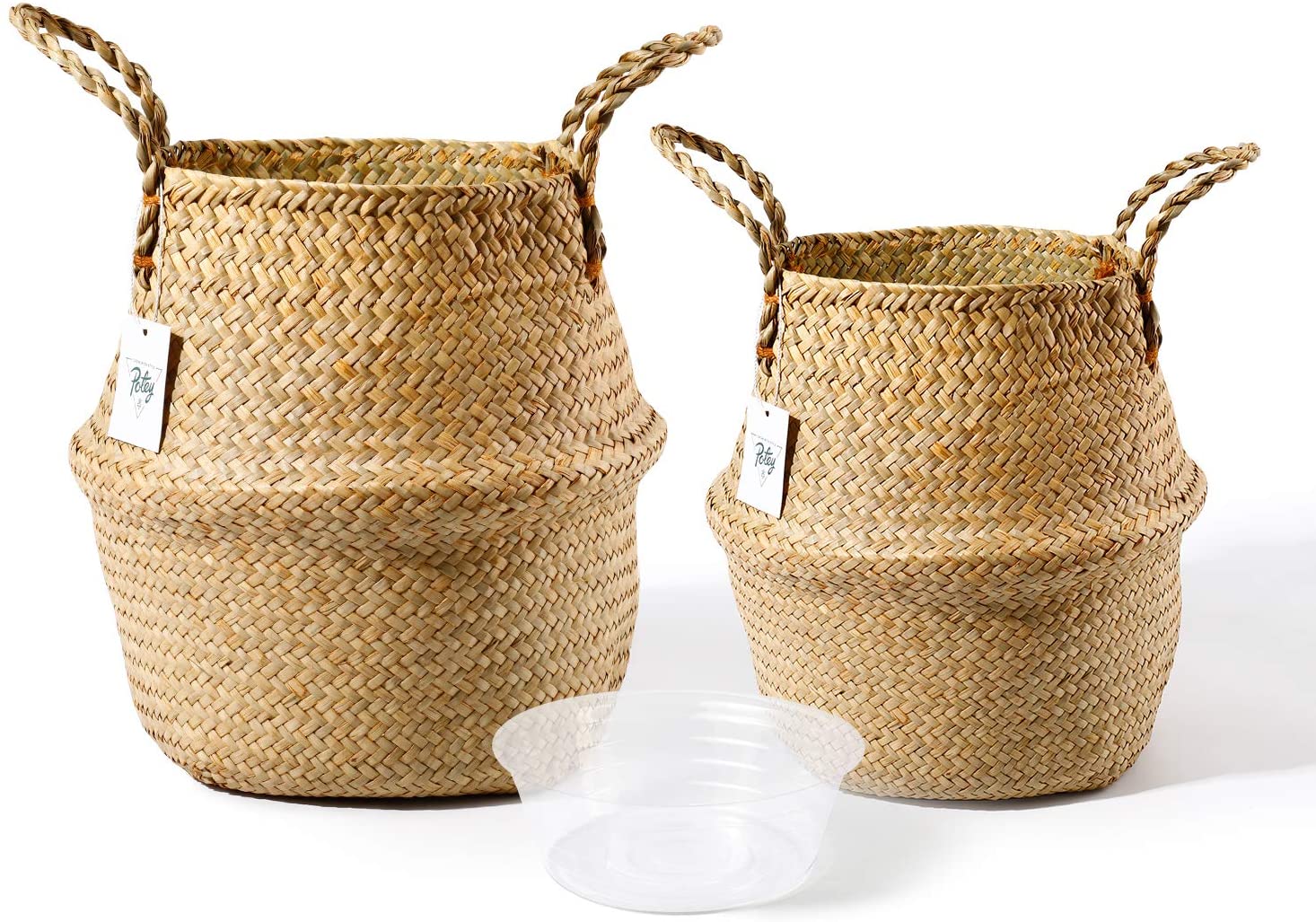 Hand Woven Seagrass Plant Baskets with Handles - Set of 2 $18.84