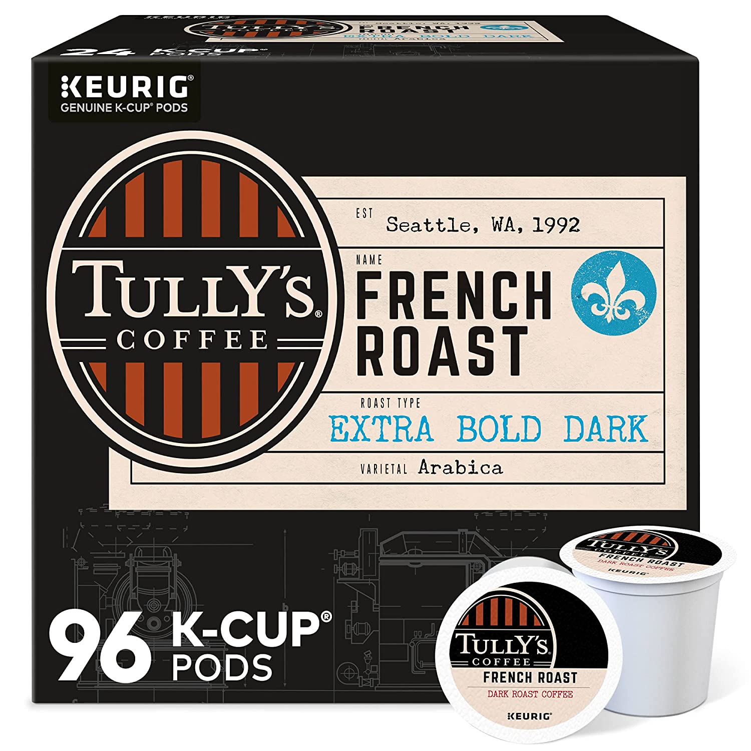 Tully's Coffee French Roast, Single-Serve Keurig K-Cup Pods, Amazon.com $17.97
