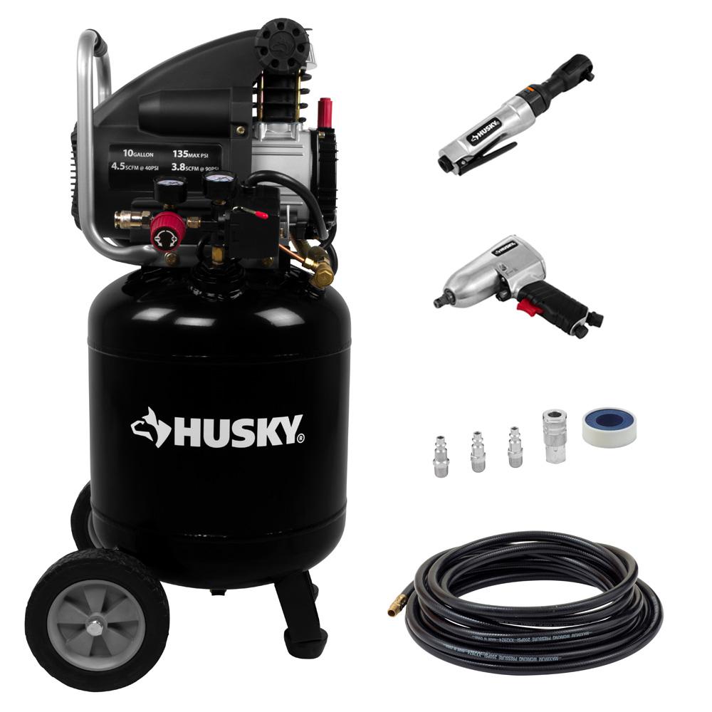 Husky 10 Gal Air Compressor Hose Wratchet And Impact Wrench 50