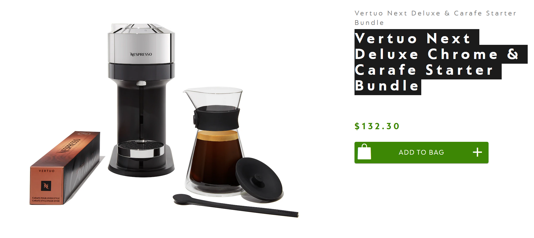 Vertuo Next Deluxe Chrome/Dark Chrome with a free Carafe Starter Bundle $132.3