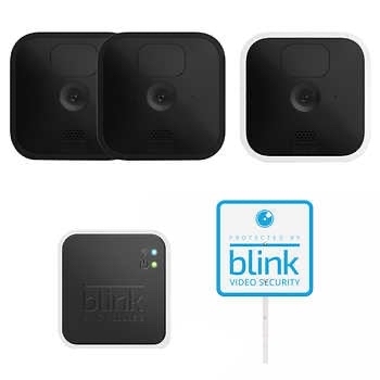 Blink 3 Camera Security System - 2 Outdoor & 1 Indoor Battery Powered Cameras, with Yard Sign - $119