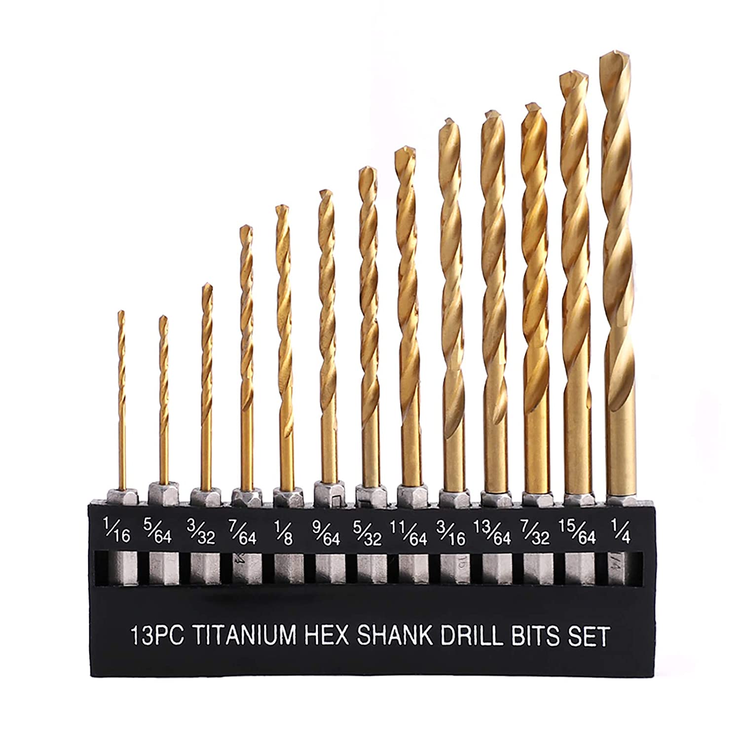 COMOWARE Titanium Twist Drill Bit Set - 13 Pcs Hex Shank High Speed Steel for Wood Plastic Aluminum Alloy, Quick Change, 1/16"-1/4" $8.49