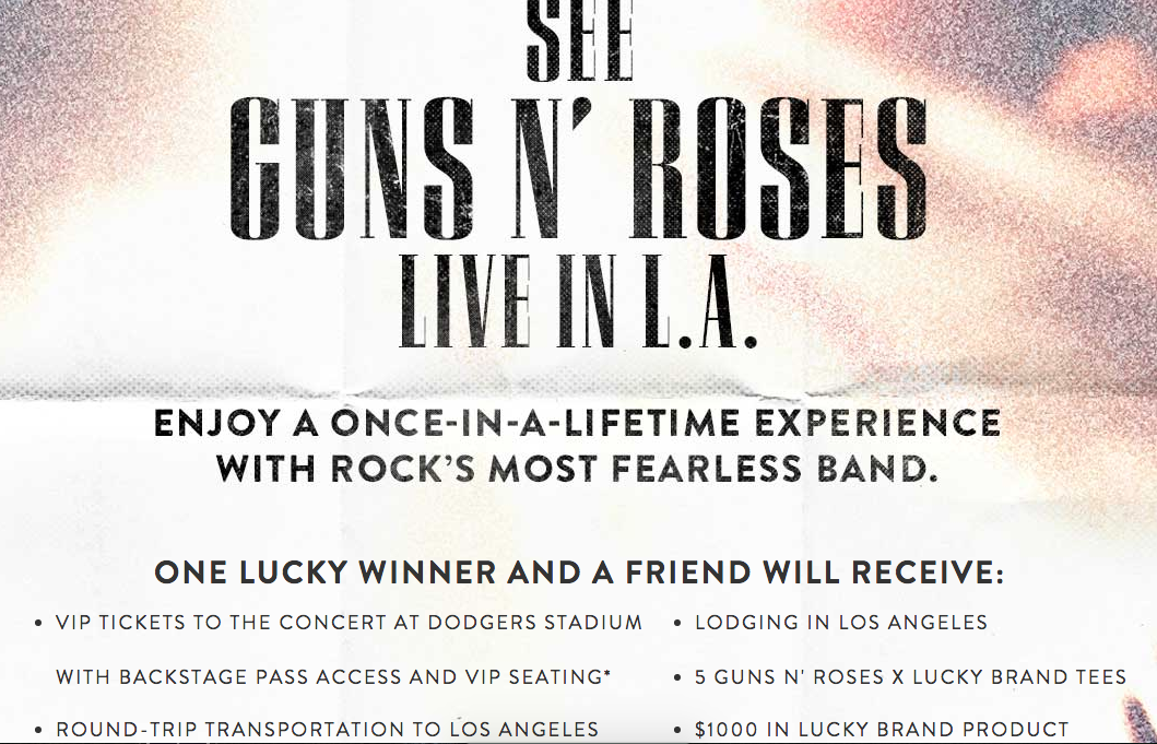 Lucky Brand Sweepstakes - Win VIP Guns & Roses Tickets in Los Angeles and Merchandise