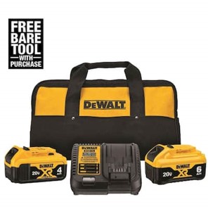 DEWALT 20-Volt MAX XR Premium Lithium-Ion 6.0Ah and 4.0Ah Starter Kit with free bare tool $233.67
