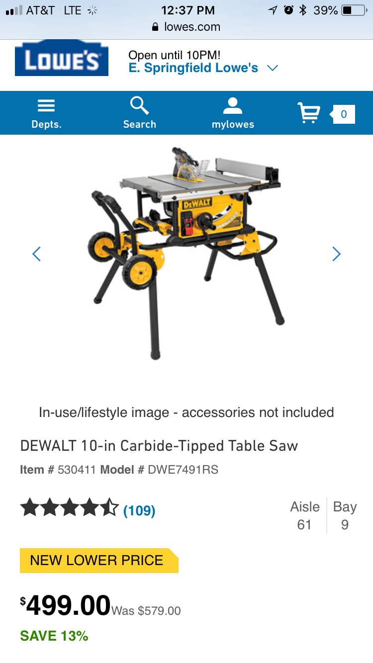 Dewalt Dwe7491rs Table Saw With Stand 450 Slickdeals Net