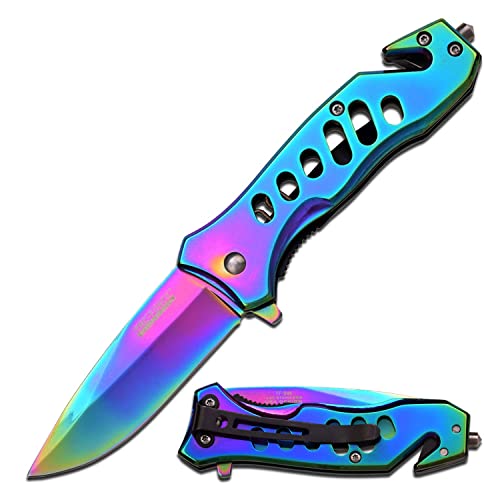 Tac-Force- Spring Assisted Folding Pocket Knife – Rainbow TiNite Coated Stainless Steel Blade and Handle, Glass Punch and Pocket Clip, Tactical, Rescue - TF-844 - $4.19 @ Amazon