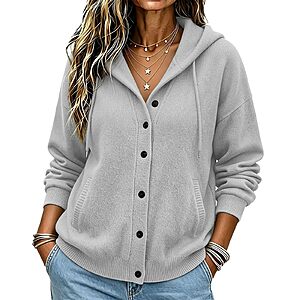 Oversized Hooded Cardigan for Women 2026 Fall Casual Cashmere Sweaters