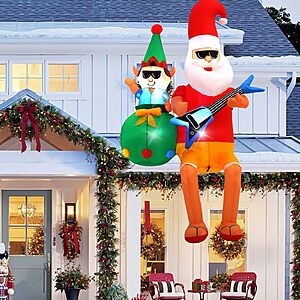 8 FT Guitar-Playing Santa Outdoor Inflatable with LED Lights for Christmas Holiday Party Decoration, Winter Garden Decoration $21.99