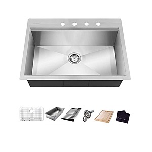 Glacier Bay Zero Radius 27 in. Drop-In Single Bowl 18 Gauge Stainless Steel Kitchen Sink with Accessories $197.60