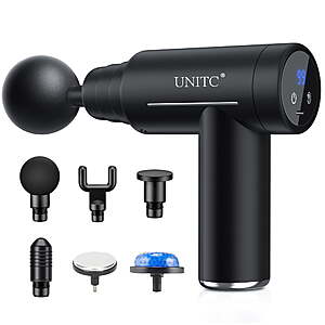 Unitc Mini Massage Gun with Heat & Cold, Deep Tissue Messager with 6 Heads $19.69