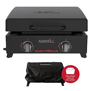 Daytona 2-Burner Flat Top Griddle Portable Propane Gas Grill in Black with PVC Cover $98