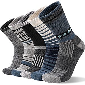 Bodvera Merino Wool Hiking Socks for Men Moisture Wicking Cushion Thermal Warm Winter Crew Outdoor Boot Socks (5 Pairs).70% Wool.YMMV - Coupon Price $11.69